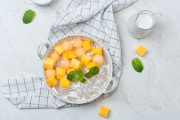 Sago with Cantaloupe and Mango in Coconut Milk