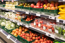 Fresh Fruits And Vegetables In Supermarket