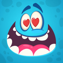 Funny Cartoon Monster Face In Love. Vector Illustration. Design For St. Valentine's Day
