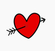 Doodle heart with arrow icon