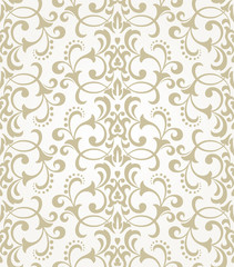 Wallpaper in the style of Baroque. A seamless vector background. White and grey floral ornament. Graphic vector pattern.