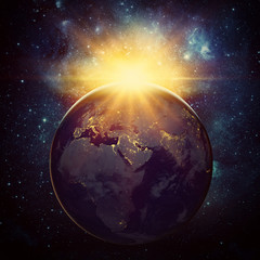 Wall Mural - earth, sun and galaxy. elements of this image furnished by nasa