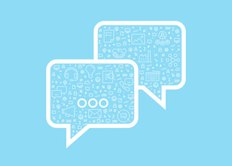 Poster - Business communication vector symbol filled with small icons isolated on light blue background.