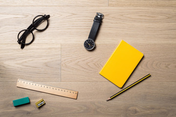 Wall Mural - Office supply as flat lay and template from above