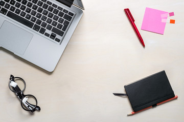 Blank sticky note with copy space as flat lay from above