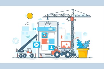app development process. Construction of web design.Vector illustration in flat linear style