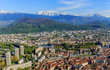 Grenoble, top view of the city and the Alps, France, spring