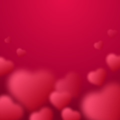 Sticker - Valentines day vector illustration. Red blurred hearts isolated