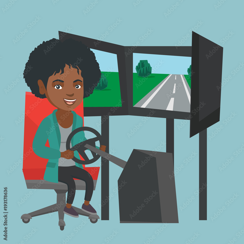 Vector de Stock African-american woman playing video game with a gaming ...