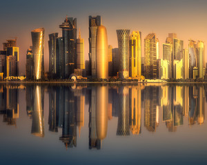 Canvas Print - The skyline of West Bay and Doha downtown, Qatar