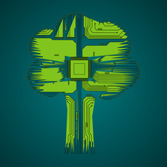 Wall Mural - Abstract tree in the form of an electronic circuit. Abstract tree. Vector illustration. Creative tree.