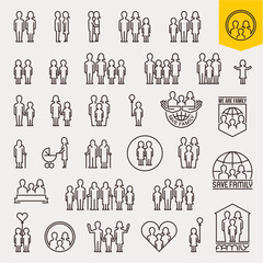 Family. Family icons set. Thin line people and family vector icons