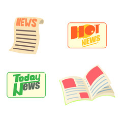 Sticker - News icon set, cartoon style