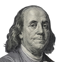 Benjamin Franklin. Qualitative Portrait From 100 Dollars Banknote  Clipping Path Included