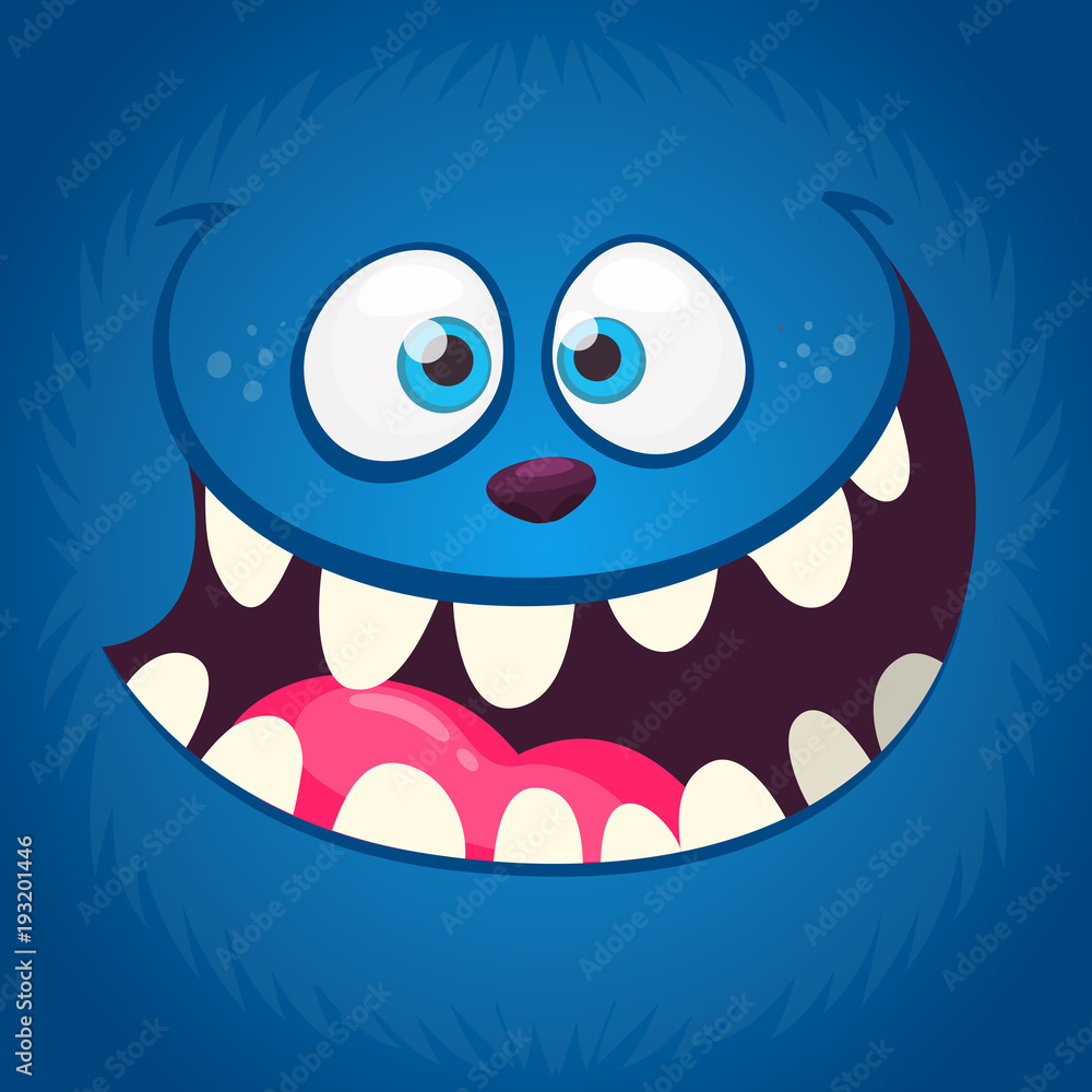 Angry funny cartoon monster face with a big mouth. Vector