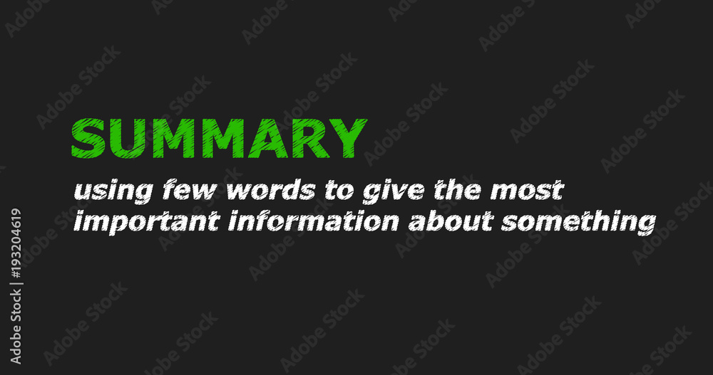 Illustration Stock SUMMARY - a word with a description of meaning, a ...