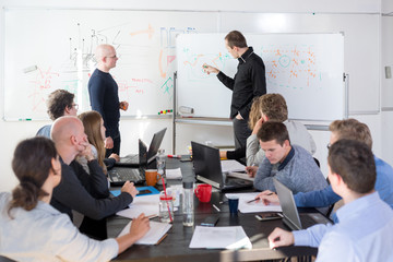 Wall Mural - relaxed informal it business startup company meeting. team leaders discussing and brainstorming new 