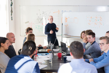Wall Mural - relaxed informal it business startup company meeting. team leaders discussing and brainstorming new 