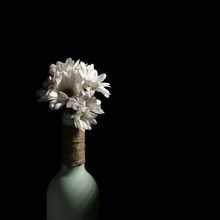 White Flowerin Jute Wrapped Green Bottle Jute