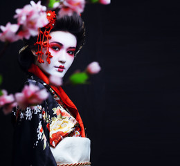 Wall Mural - young pretty geisha in kimono