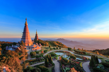 Landscape of two big pagoda on the top of Doi Inthanon mountain, Chiang Mai, Thailand.