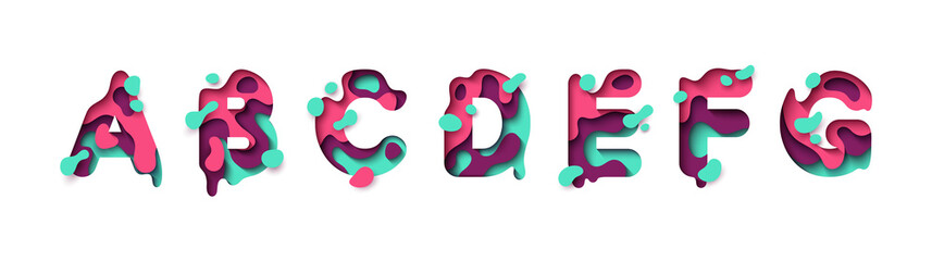 Wall Mural - paper cut letter a, b, c, d, e, f, g. design 3d sign isolated on white background. alphabet font of 
