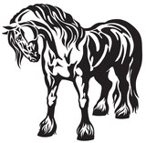 Fototapeta Konie - heavy draft horse Black and white tribal tattoo style vector illustration