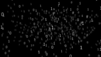Binary code background. Camera flying through binary numbers. 