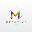 Letter M Logo. Abstract M letter design, made of various geometric shapes in color.