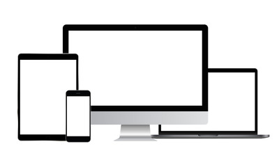 set of modern electronic devices - computer monitor, laptop, tablet, smartphone. mockups to showcase