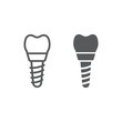 Dental implant line and glyph icon, stomatology and dental, implantation sign vector graphics, a linear pattern on a white background, eps 10.