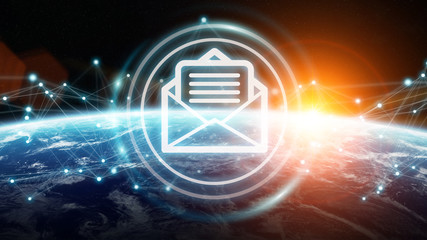 Emails exchanges on planet Earth 3D rendering