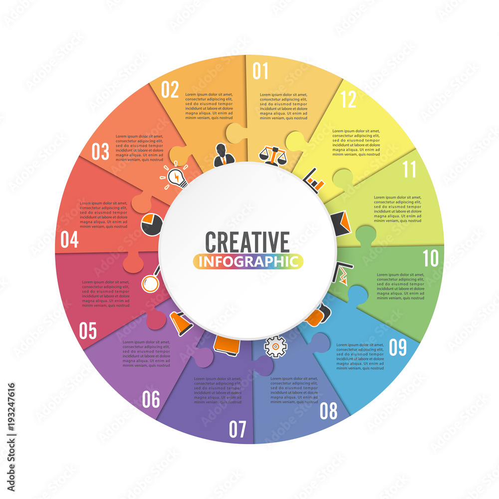 Circle chart infographic template with 12 options for presentations ...