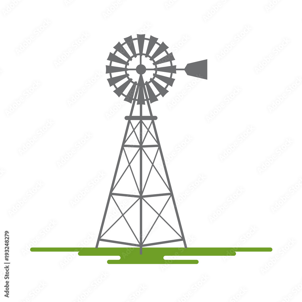 Windmill Flat Design Vector Symbol Isolated on White Background Stock ...