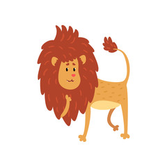 Sticker - Cute funny lion cub cartoon character vector Illustration on a white background