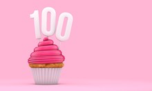 Number 100 Pink Birthday Celebration Cupcake. 3D Rendering
