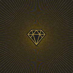 glitter gold shining diamond with sunburst. vector illustration.