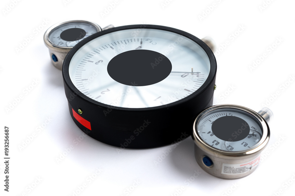 Close-up Pressure sensors in the pipeline - mono-meters. Three ...