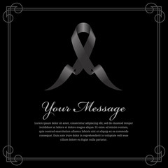 Wall Mural - funeral card - black ribbon and place for text in frame and black background vector design