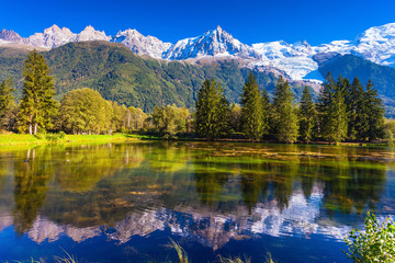 Wall Mural -  The lake reflected snow-capped Alps