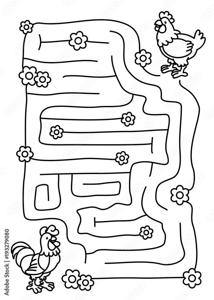labyrinth with hen vector - obrazy, fototapety, plakaty 