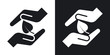 Vector hands protect the leaf icon. Two-tone version on black and white background