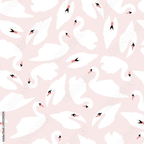 Cotton fabric Swan seamless pattern on pink background, vector illustration