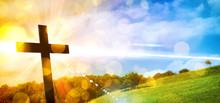 Religious Representation With Cross And Nature Landscape Background