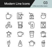 Coffee And Coffee Makers Icon. Modern Line Design Set 3.
