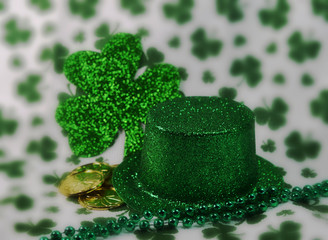 St Patrick's Day Top Hat with Shamrock backdrop