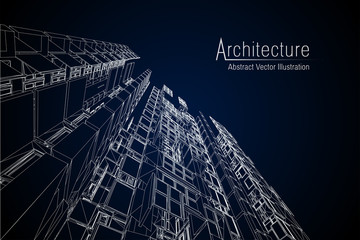 modern architecture wireframe. concept of urban wireframe. wireframe building illustration of archit