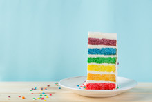 Birthday Background - Striped Rainbow Cake With White Frosting
