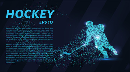 Wall Mural - Hockey from the particles. The hockey player consists of dots and circles. Blue hockey on a dark background.