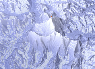 Monte Everest, altezze rilievi, disegno montagne. Bandiera svolazzante sulla cima del monte Everest